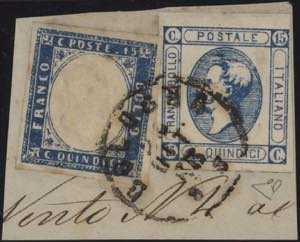 1863 - 15 cent. litografico II tipo + 15 ... 