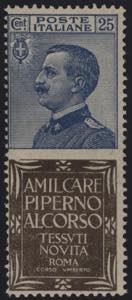 1924 - Piperno 25 cent., Pubb n.6, ottimo, ... 