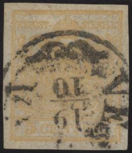 1850 - 5 cent. giallo ocra, n° 1, ottimo, ... 