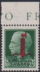 1944 - Fascetto rosso 25 cent., n° 490, ... 