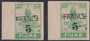 1919 - 5 f. su 20 cent. smeraldo non ... 