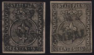 1852 - 15 cent. rosa + rosa chiaro, n° 3 + ... 