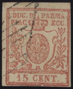 1857 - 15 cent. vermiglio, n° 9, ottimo. ... 