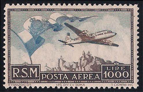 1951 Posta Aerea, Bandiera, aereo ... 