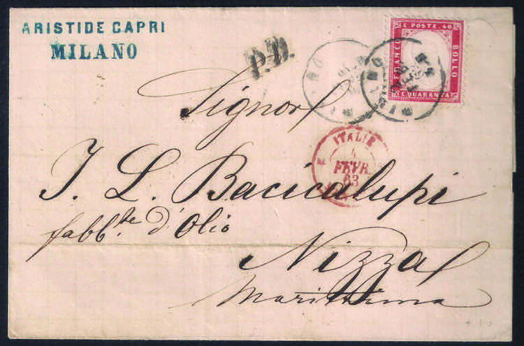 Lettera con c.40 rosso carminio (3 ... 