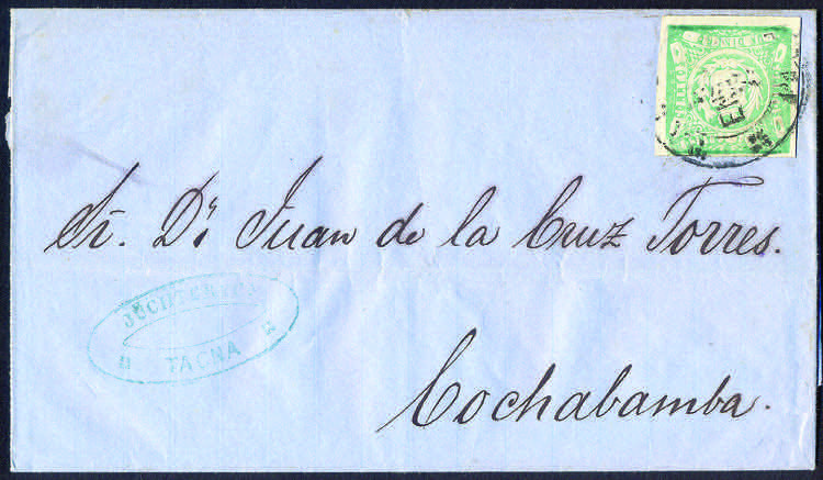 1873 Lettera con d.1 verde azzurro ... 