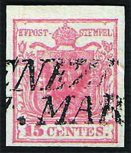 1851 Carta costolata c.15 rosso ... 