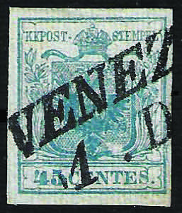 1851 Carta costolata c.45 azzurro ... 