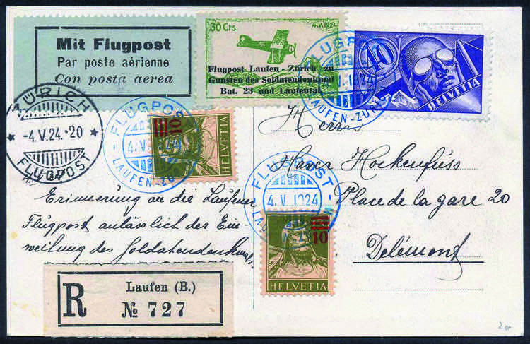 4.V.1924 Flugpost Laufen tre ... 