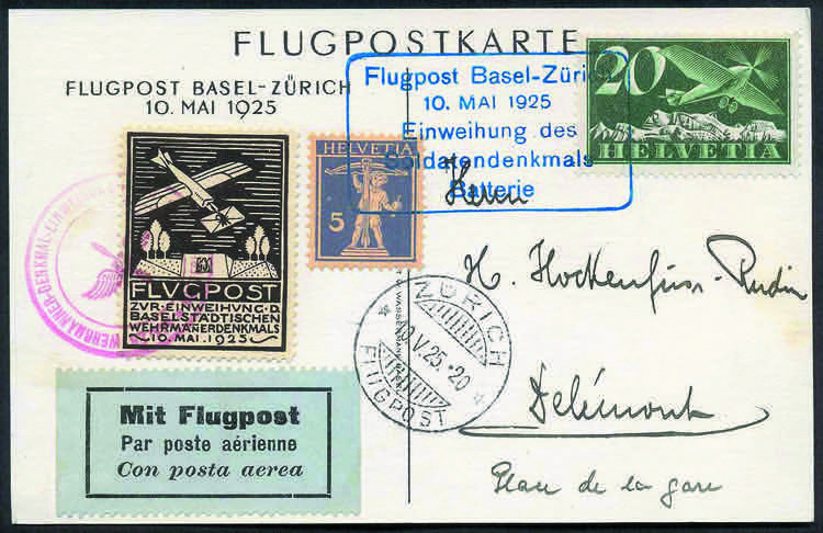 10.V.1925 Flugpost Basel Zurich ... 