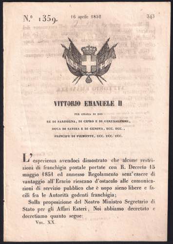 1852 Regio Decreto di S.M. ... 