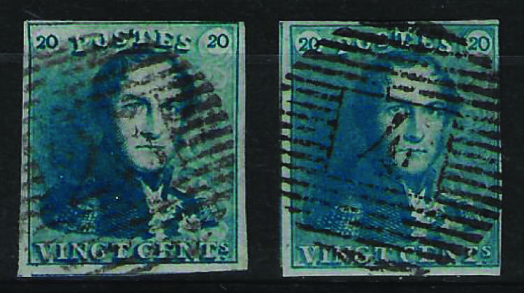 1849 Leopoldo I c.20 azzurro, due ... 