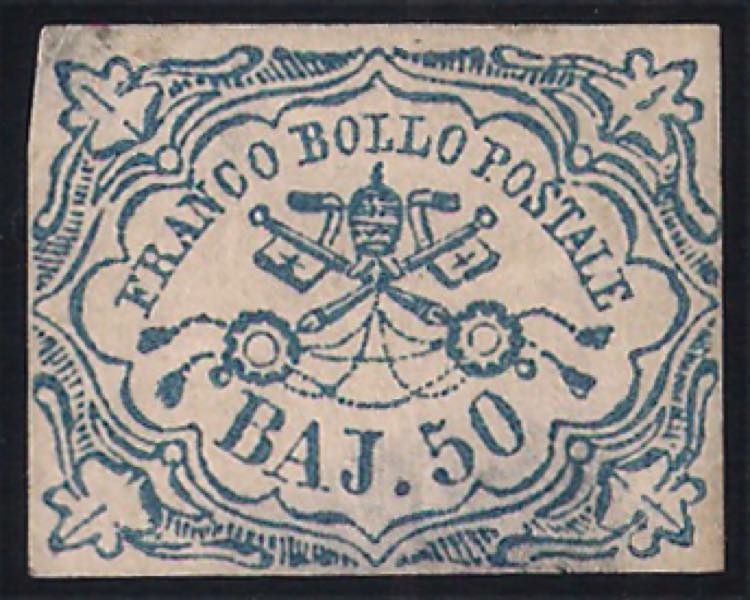 Pontificio - 1852 baj 50 azzurro ... 