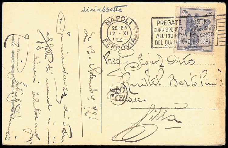 Cartolina da NAPOLI 12.XI.1921 per ... 