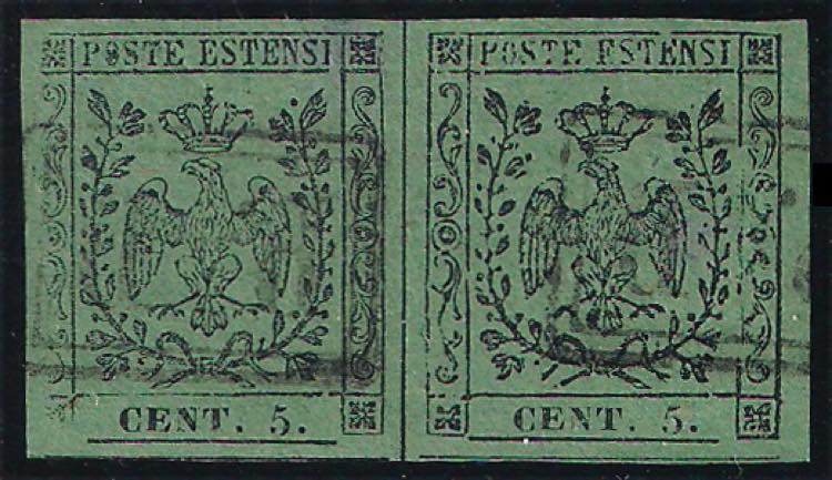 1852 coppia c.5 verde con punto ... 