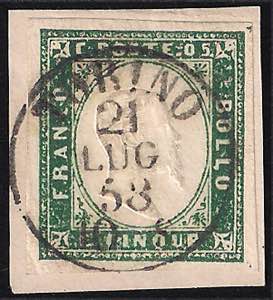 1857/58 c.5 verde mirto (13A cat.1100) con ... 