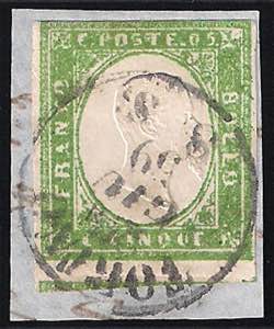 1859 c.5 verde giallo stampa difettosa (13Be ... 