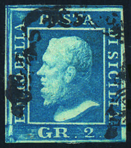 1859 gr.2 azzurro vivo III tav. (8c) usato, ... 