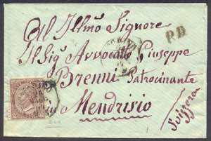Lettera per la Svizzera con c.30 bruno tir. ... 