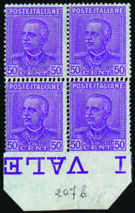 1928 Effigie di V.E.III quartina c.50 lilla ... 
