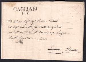 1838 Lettera con lineare CAGLIARI con P.P. ... 