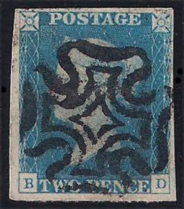 1840 Effigie p.2 azzurro (2) lettere BD con ... 