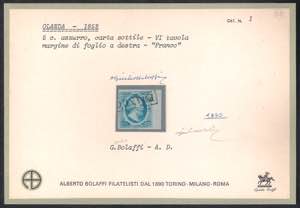 1852 Effigie c.5 azzurro, carta sottile,VIa ... 
