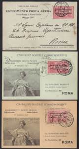 1917 Tre cartoline Esperimento Posta Aerea ... 