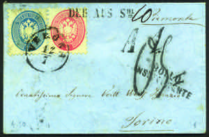 Lettera da VERONA 12/7 del 1865 per Torino ... 