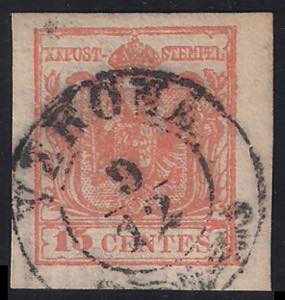 1852 c.15 rosso 3° tipo carta vergata ... 