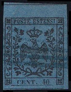 1852 c.40 azzurro scuro (6 cat.175) bordo di ... 