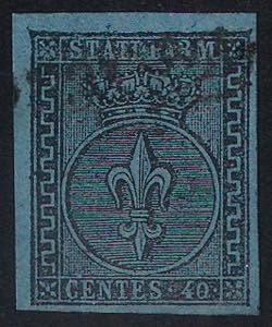 1852 c.40 azzurro (5 cat.1300) usato, ampi ... 
