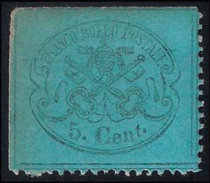 1868 c.5 azzurro scuro nuovo con gomma ... 