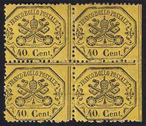1868 quartina c.40 giallo, lesemplare ... 