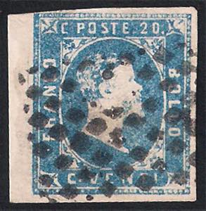1851 c.20 azzurro (2 cat.600) con bordo di ... 