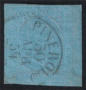 1853 c.20 azzurro (5 cat.450) ampi margini, ... 