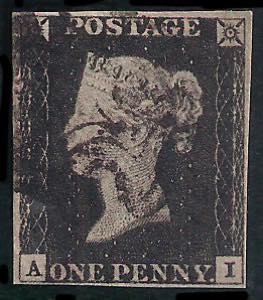1840 Penny Black tav. 2 lettere AI con ... 