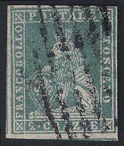 1851 cr.2 verde azzurro su grigio usato (5f ... 