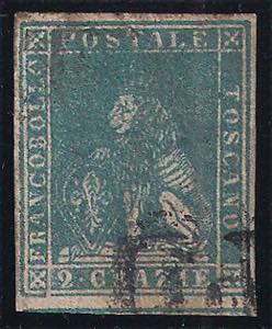 1857 cr.2 azzurro usato (13 cat.300) fresco ... 