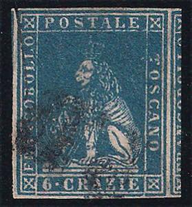 1857 cr.6 azzurro vivo usato (15a cat.500) ... 