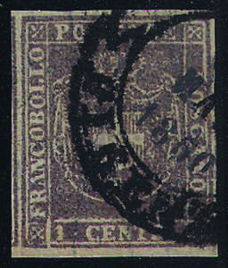 1860 c.1 violetto bruno con ampi margini (17 ... 