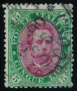1889 L.5 verde e carminio usato (49 ... 