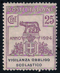 1924 Vigilanza Obbligo Scolastico c.25 lilla ... 