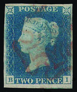 1840 two pence azzurro lettere BI tav.1 con ... 