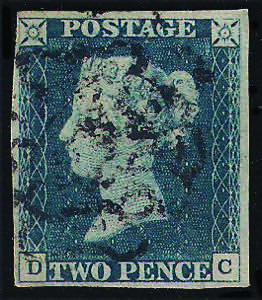 1840 p.2 azzurro tav.1 lettere DC con ottimi ... 