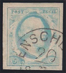 1852 Guglielmo III c.5 azzurro latteo (1b) ... 