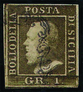 1859 gr.1 verde oliva III tavola pos.22 (5a ... 