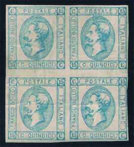 Quartina Litografico I tipo c.15 azzurro (12 ... 
