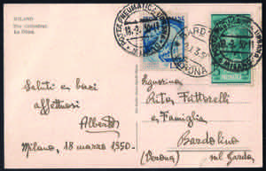 Cartolina con Catullo L.20 azzurro + Posta ... 