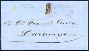 1859 Lettera con r.8 lilla (5b) frazionato ... 